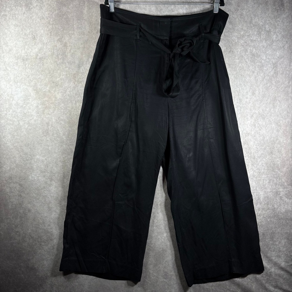 White‎ House Black Market Wide Leg Pant Womens 16 Black Tie Waist High Rise Crop